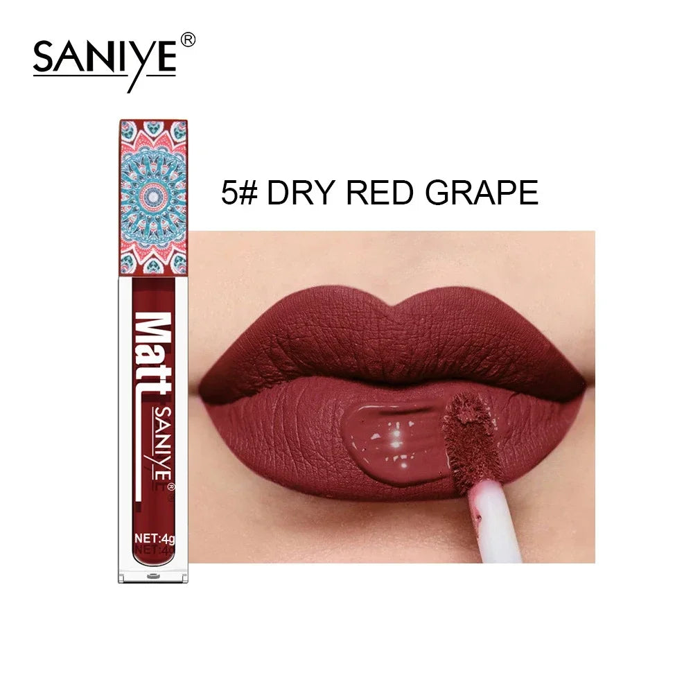 SANIYE Brand Makeup Nude Lip Gloss Waterproof Liquid Matte Lipstick Long Lasting 4g Quick Dry Red Lip Gloss Cosmetics HIP 05