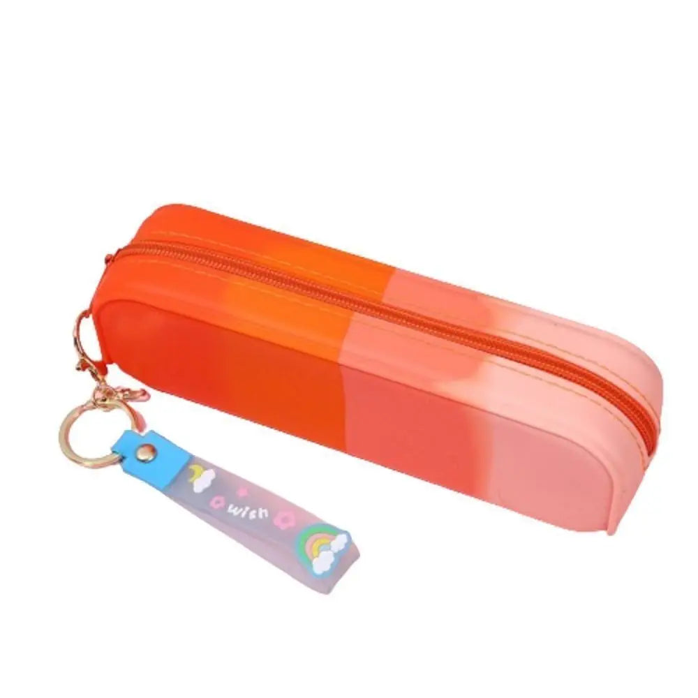 Large Capacity Silicone Pencil Case – Gradient Color Pen Bag Silicone Pencil Case HIP Orange-lanyard