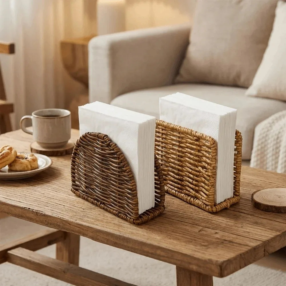 Rustic Rattan Napkin Holder – Desktop Tissue Dispenser Stand Napkin Holder Stand HIP
