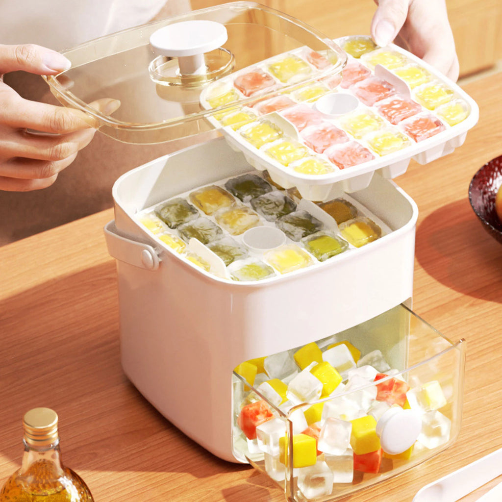 Ice Cube Tray ABS PP 48 Grids 2 Tray Easy Release Ice Cube Box with Lid Storage Bin for Freezer HIP