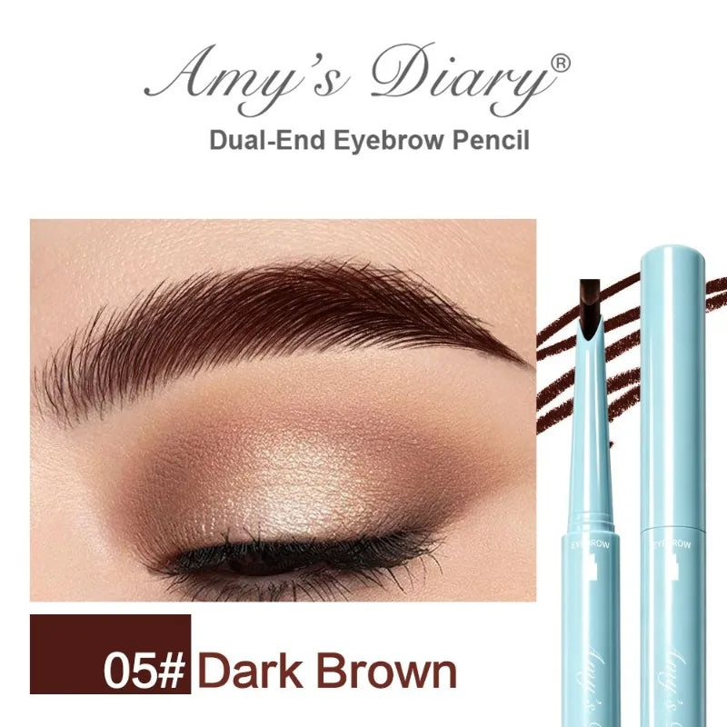 Dual‑ended Eyebrow Pencil Built‑in Brush 2 In 1 Waterproof Sweatproof Long Lasting Natural Pigment Formula Daily Brow Shaping HIP Dark Brown