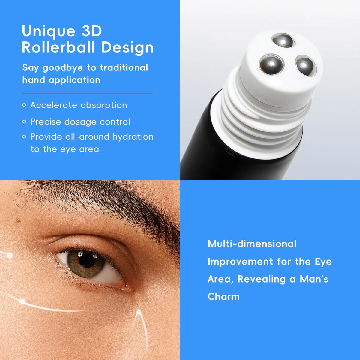 LAIKOU Men Eye Cream 20g | 3D Rollerball Hydrating Eye Care Men's Eye Cream HIP
