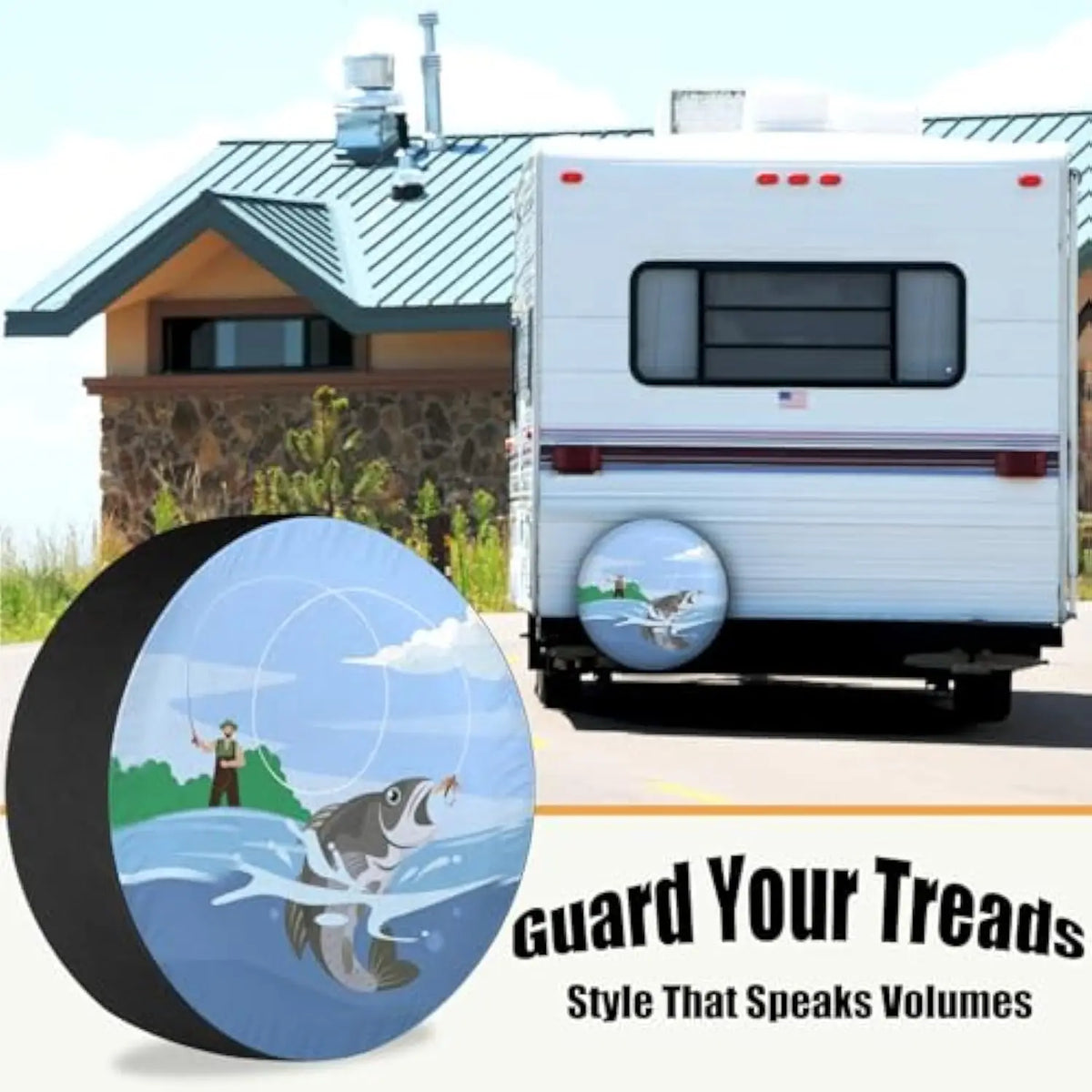 Fly Fishing Spare Tire Cover – Polyester RV SUV Truck Spare Tire Cover HIP