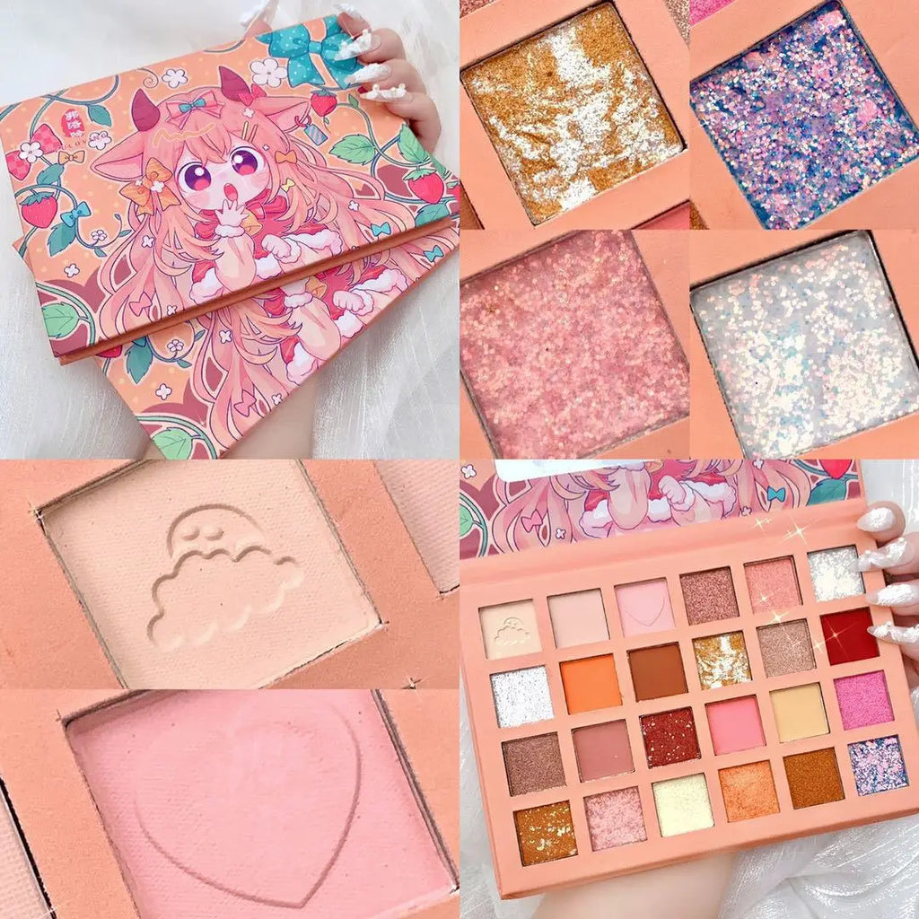 24 Colors Strawberry Girl Eyeshadow Palette Glitter Pearlescent Eyeshadow Waterproof Eye Pigment Plate Makeup Female Cosmetics HIP