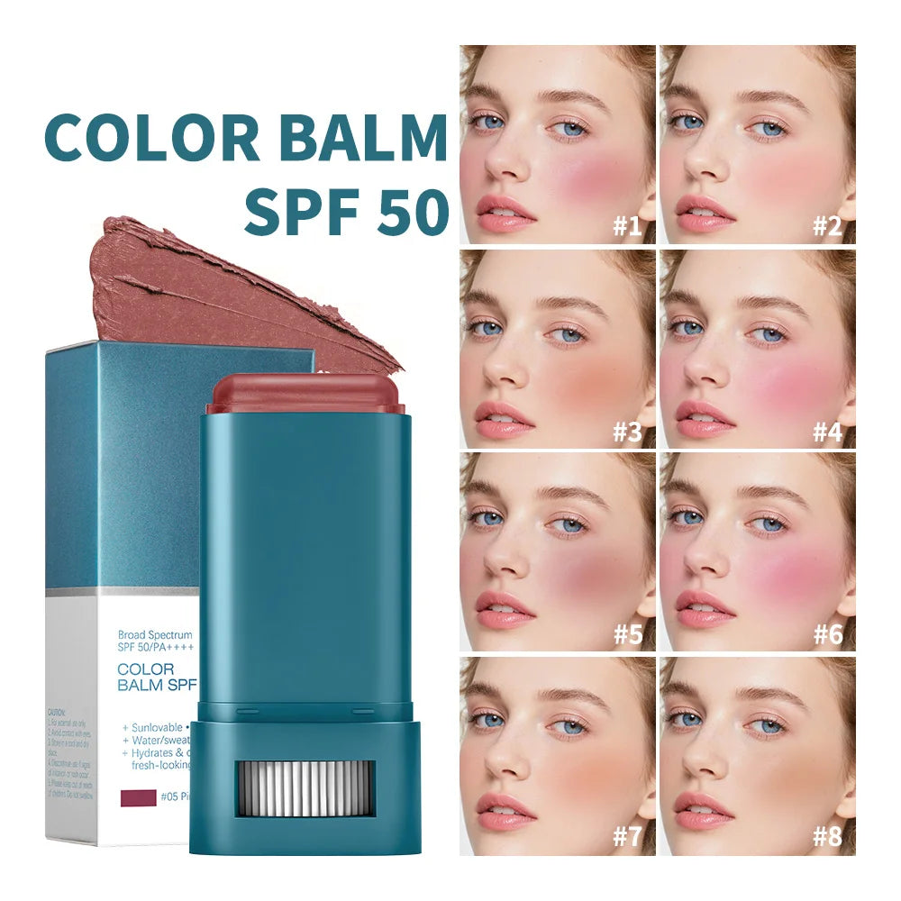 SPF 50 Sun Color Blush Balm Lip & Cheek Tint Hydrating Water Resistant Long Lasting Buildable Blush Natural Makeup HIP
