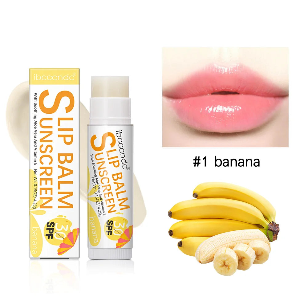 1 Piece Sunscreen Lip Balm SPF 30 UVA Protection Lips Moisturizer Watermelon Coconut Banana Flavor Colorless Lipstick Sun Care HIP Banana
