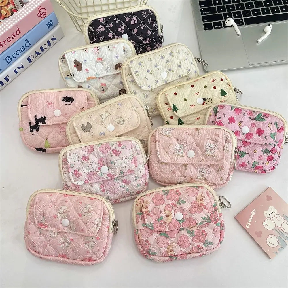 Cartoon Floral Quilted Coin Purse – ID, Key & Card Holder Quilted Coin Purse HIP