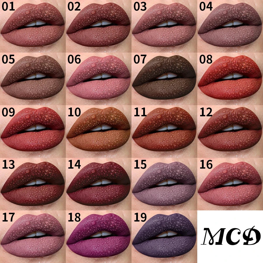 19-color Matte Lip Gloss Nude Liquid Lipstick Waterproof Long Lasting Lip Tint Red Black Lip Makeup Lip Glaze Korean Cosmetics HIP