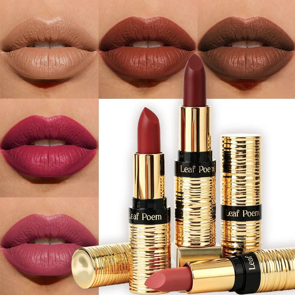 Leaf Poem Metal Threaded Tube Lipstick High Pigment Long Lasting Waterprrof Luxurious Cosmetic Matte Bold Color Lipstick Makeup HIP