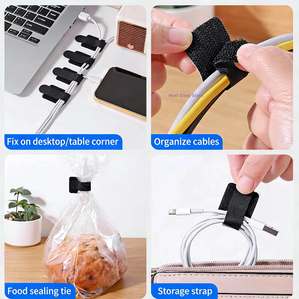Self-Adhesive Reusable Hook & Loop Cable Ties – 10 Pack Cable Cord Organizer HIP