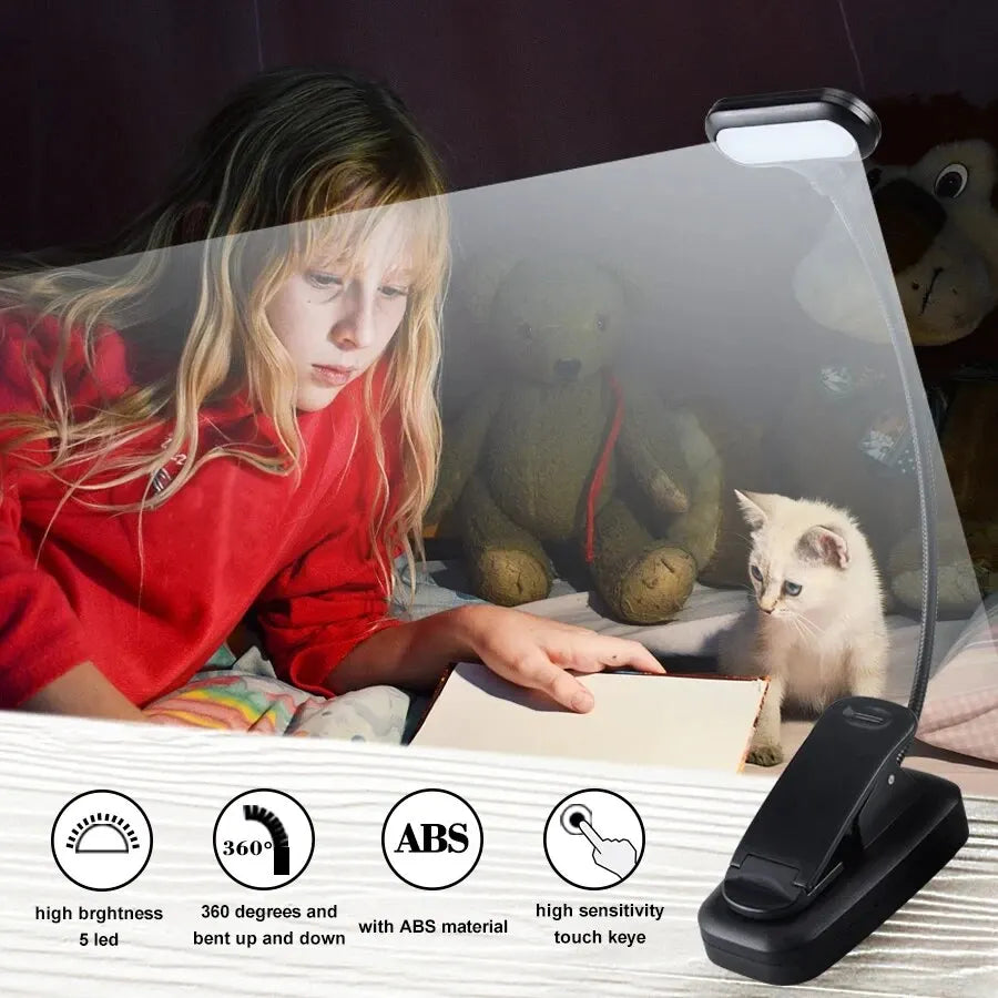 Adjustable LED Clip-On Book Lamp Table Battery Powered Flexible Study Learning Desk Lamp Portable Bedroom Reading Night Light HIP