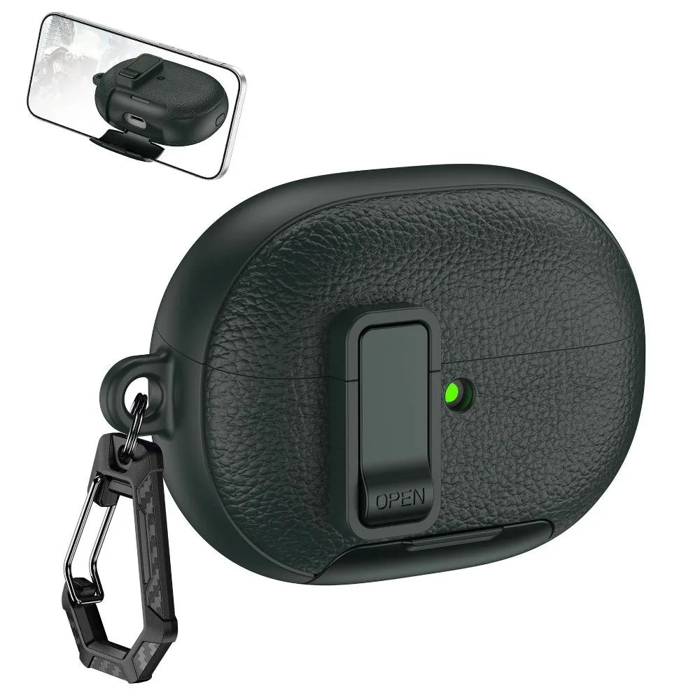 Huawei FreeBuds Pro 5 TPU Case with Phone Stand & Carabiner Earphone Case Cover HIP Dark Green