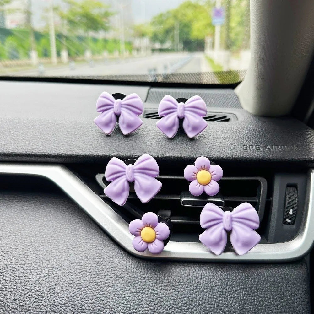 8-Pack Car Air Vent Clips – Sunflower & Bow Knot Decor Car Vent Ornament HIP Purple-8pcs