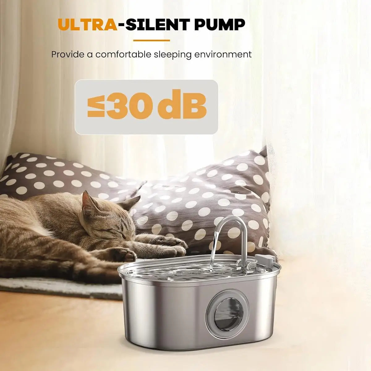 Stainless Steel Cat Water Fountain 3.2L/108oz, Ultra Quiet Pet Water Dispenser Dog Fountain with 9 Replacement Filters HIP