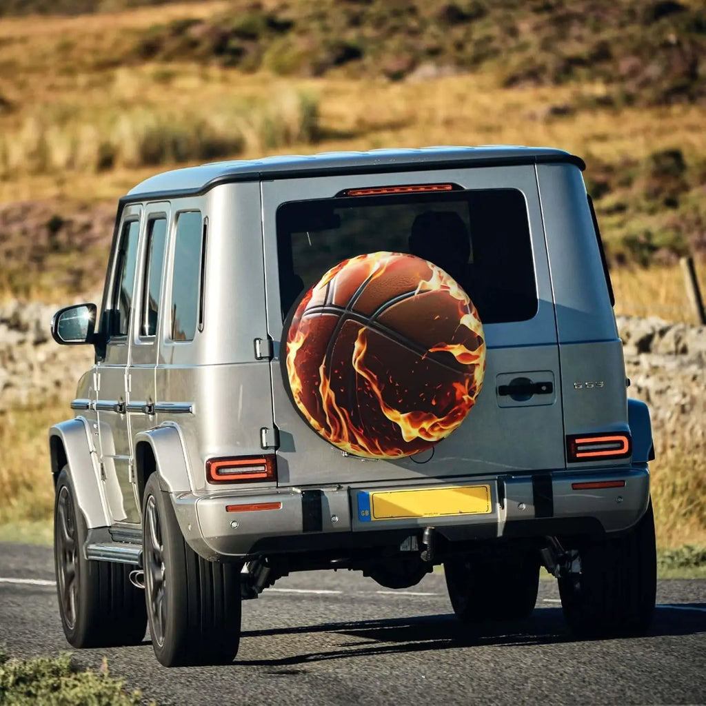 Burning Flame Basketball Spare Tire Cover – Weatherproof Spare Tire Cover HIP
