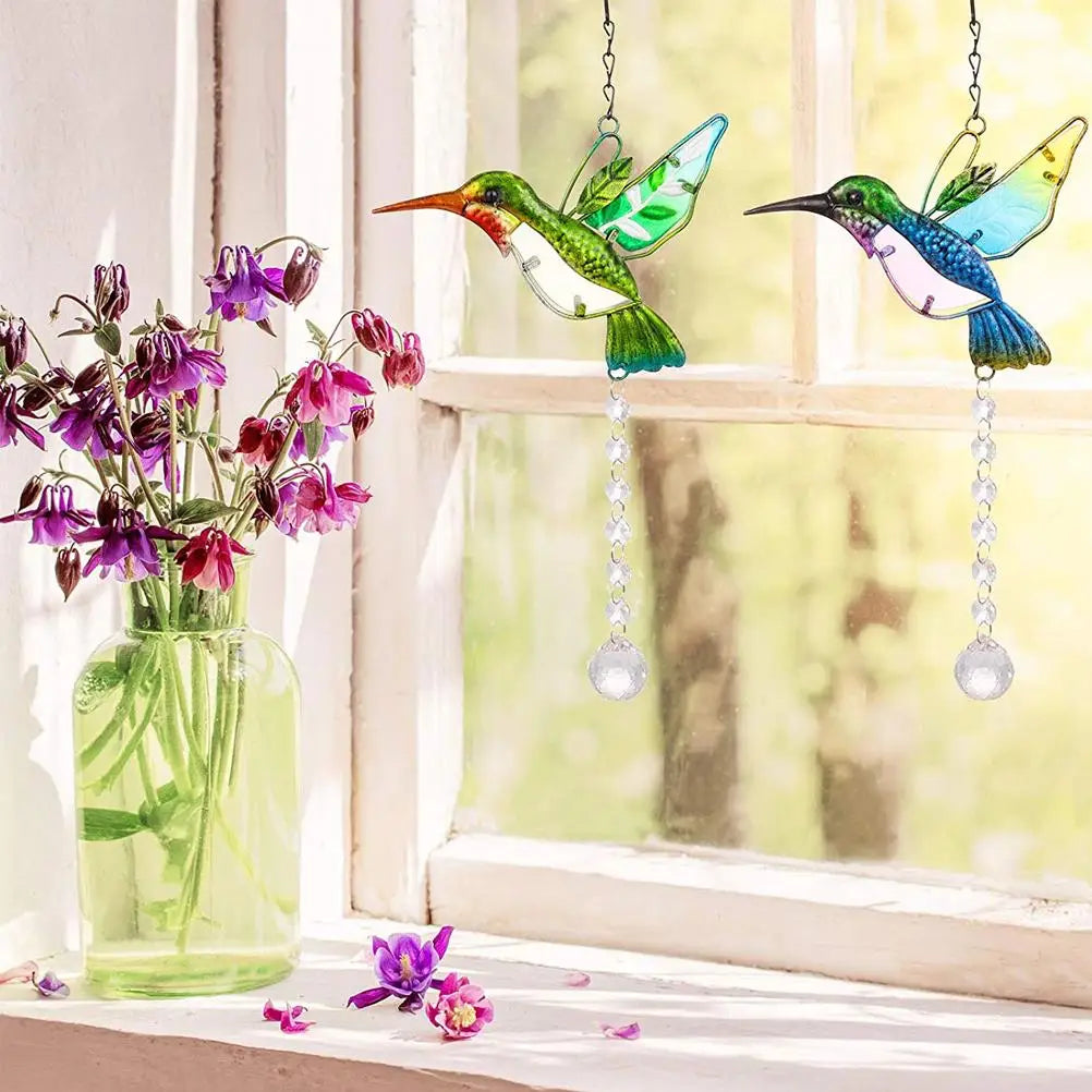 Window Hanging Hummingbird Suncatcher Crystal Window Bird Panel Garden Decoration Gift for Bird Lovers HIP