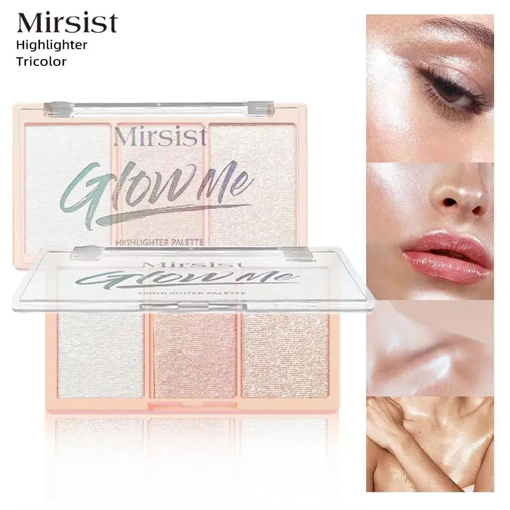 Mirsist Tricolor Shimmer Highlighter & Contour Powder Palette Highlighter Palette HIP