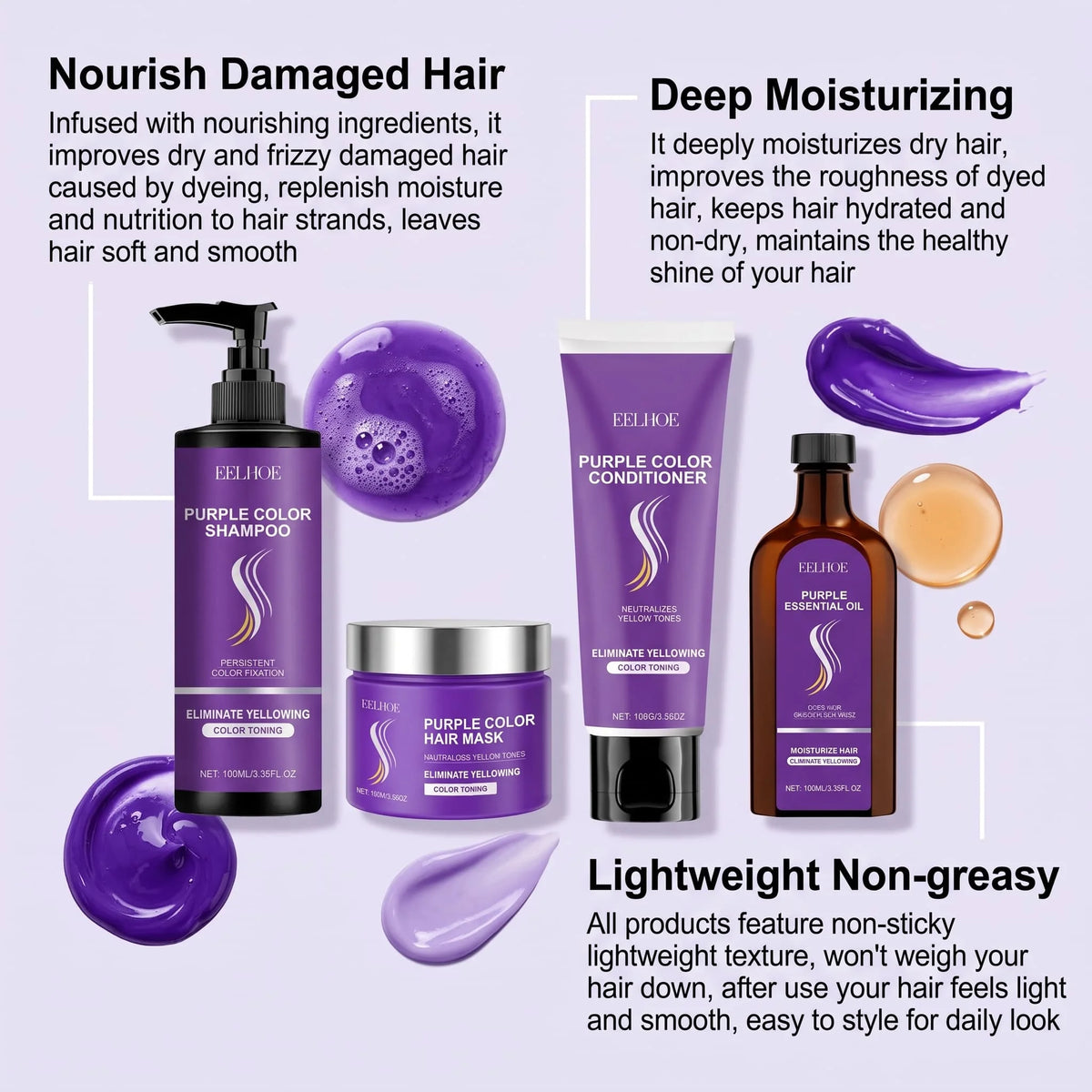 Purple Shampoo 4-Piece Set – Keratin, Argan Oil & Color Care Hair Care Set HIP