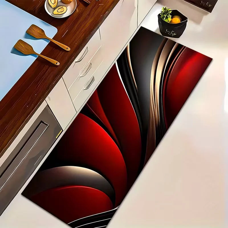 Red Black Gold Wave Kitchen Runner – Non-Slip Washable Rug Kitchen Runner Rug HIP 1 50X150cm-Felt