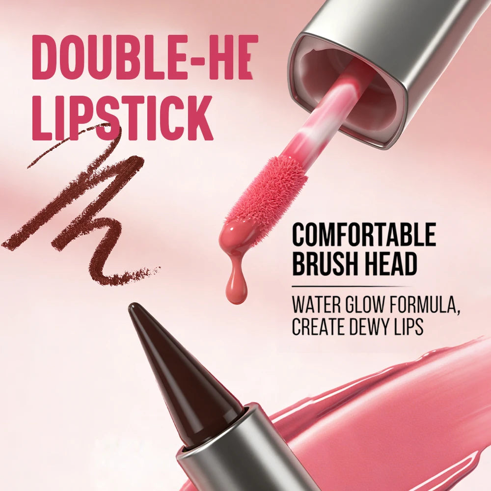 2-in-1 Lip Liner & Lip Gloss Crayon Mirror Glass Fine Shimmer Lipglaze Easy Apply Long-Lasting Waterproof Matte Lip Liner Makeup HIP