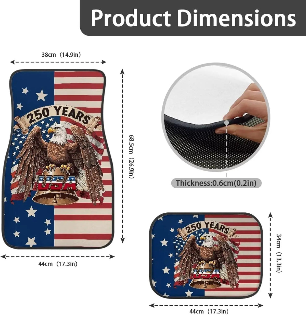 Eagle USA Flag Car Floor Mats 4-Piece All-Weather Set Car Floor Mats HIP