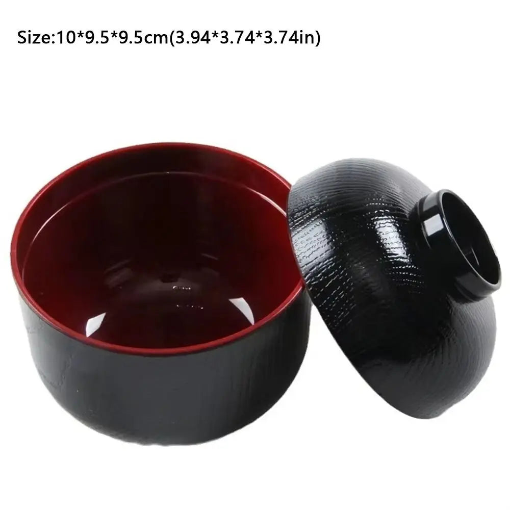 Japanese Miso Soup Bowl with Lid – Food-Grade ABS | Black & Red Soup Bowl with Lid HIP