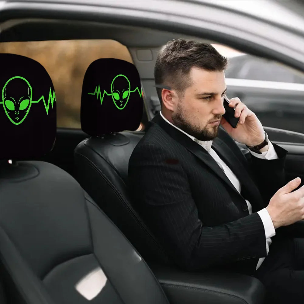 2-Pack Alien Spaceship Headrest Covers – Neon Green Car Seat Car Headrest Cover HIP