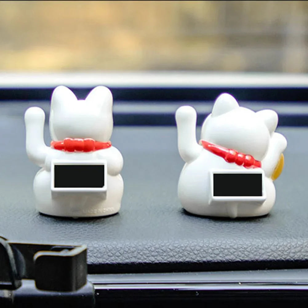 Solar Powered Maneki Neko Lucky Cat Welcoming Chinese Lucky Cat Waving Hand Beckoning Fortune Cat Figurines For Home Decoration HIP