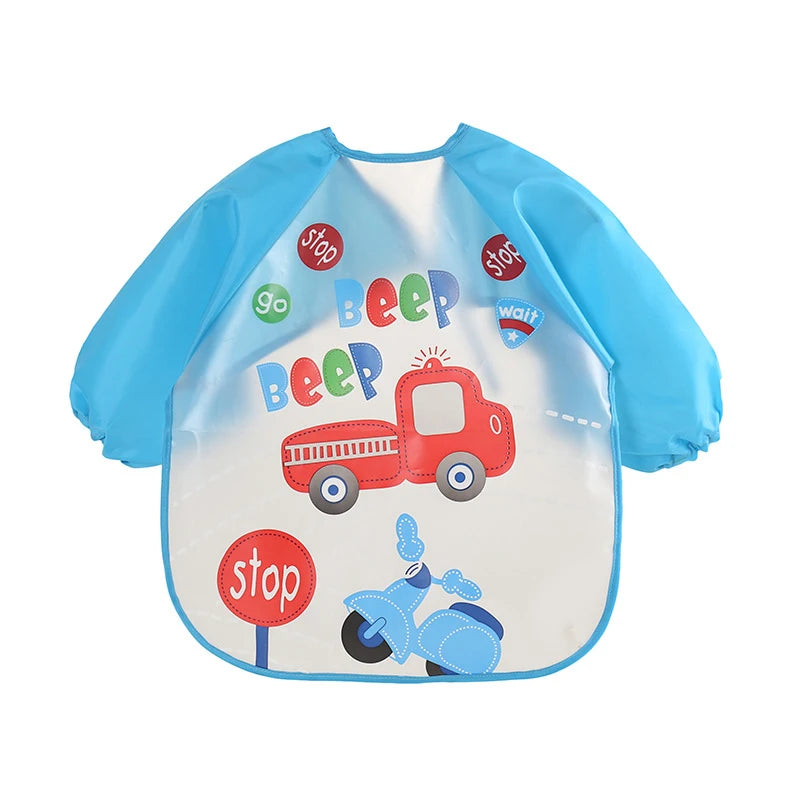 Baby Waterproof Long Sleeve Bib – EVA Cartoon Feeding Smock Baby Feeding Bib HIP C24-blue-1pcs