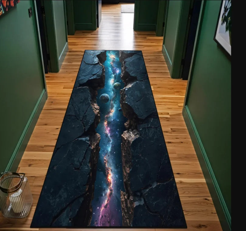 2D Galaxy Space Crack Runner Rug – Optical Illusion Non-Slip Mat Runner Rug HIP