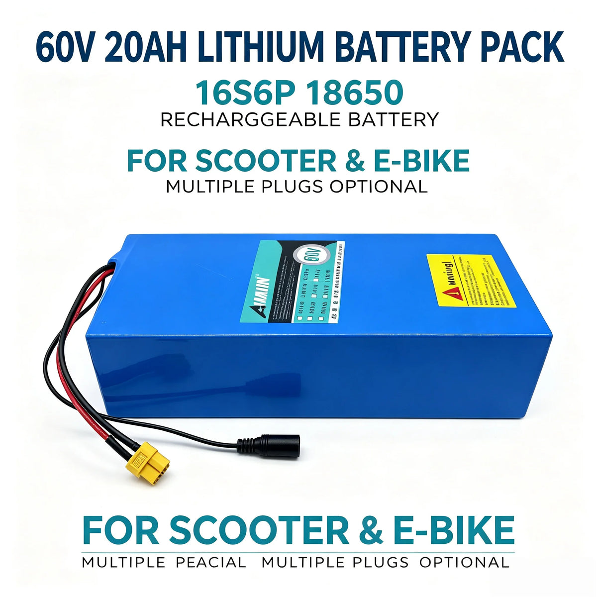 60V 20Ah 18650 Lithium Battery Pack 16S6P | Built-in BMS Lithium Battery Pack HIP
