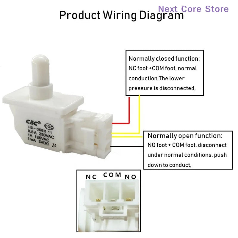 Refrigerator Door Light NC Push Button Switch | HIP Appliance Switch HIP