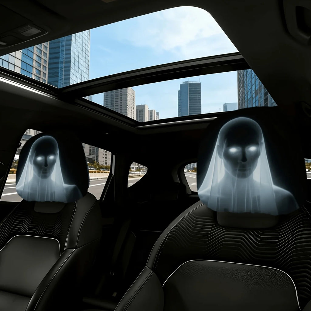 2-Pack Ghost Bride Car Headrest Covers – Glowing Eyes Halloween Car Headrest Cover HIP