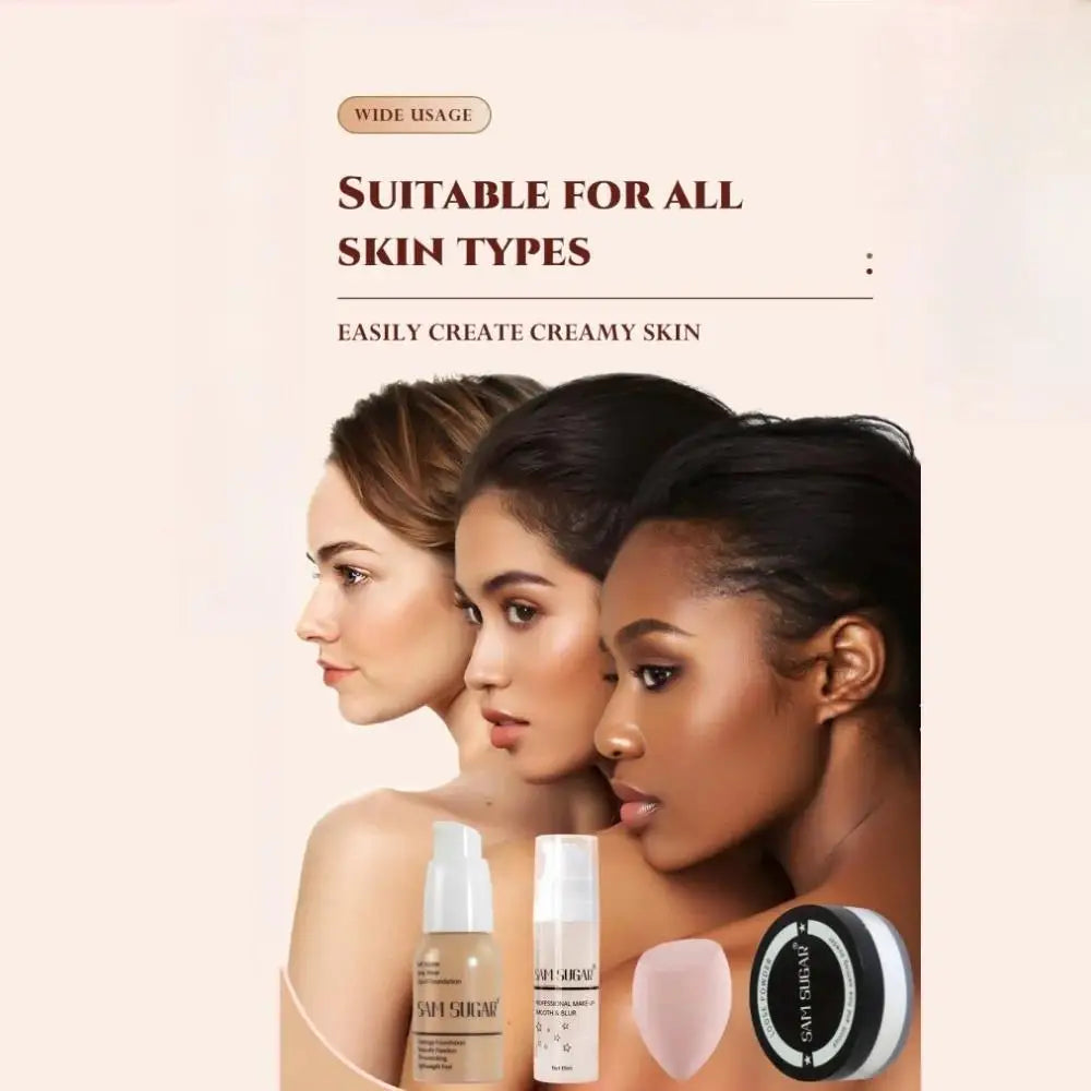SAM SUGAR Makeup Base Set – Primer, Foundation & Powder Makeup Base Set HIP