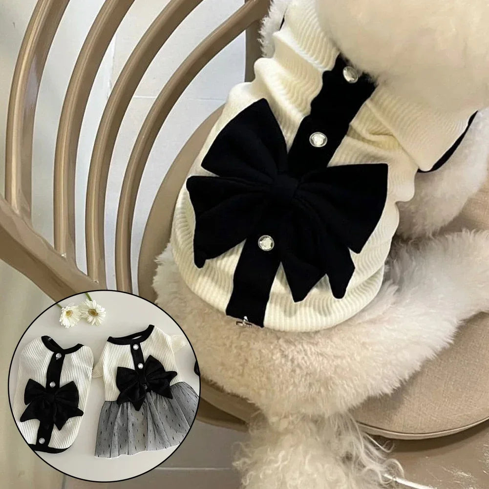 Dog Dress for Small Dogs Luxury Summer Puppy Clothes Bow Lace Dog Skirt Black White Dog T Shirt Girls Dog Costume Chihuahua Vest HIP