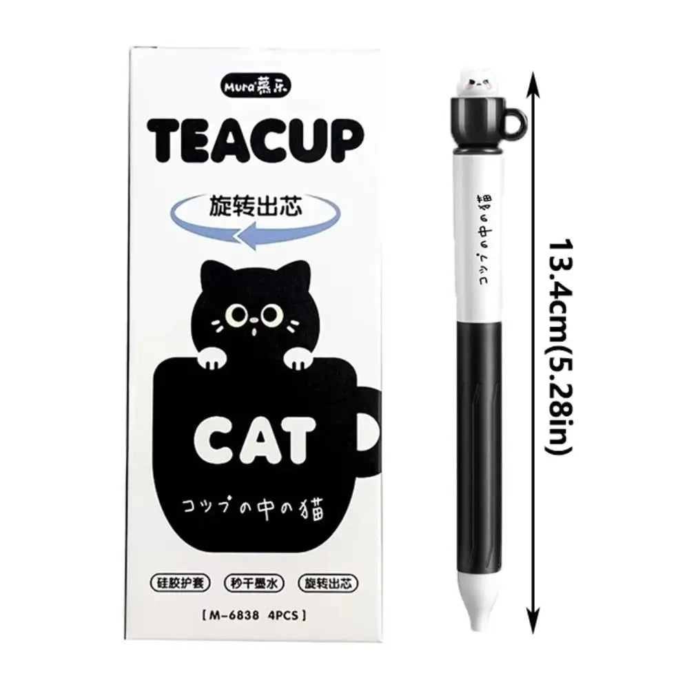 4-Pack Cute Cat Gel Pens 0.5mm Quick-Dry Black Ink Student Gel Pen Set HIP
