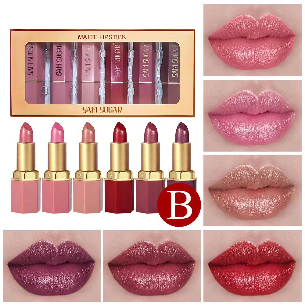 SAM SUGAR 6-Piece Matte & Pearlescent Lipstick Set Lipstick Set HIP B 3.5gx6pcs Full Size