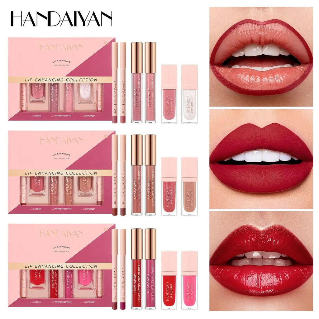 Handaiyan 6-Pc Matte Lipstick Set – Lip Liner & Plumper Kit Lip Makeup Set HIP