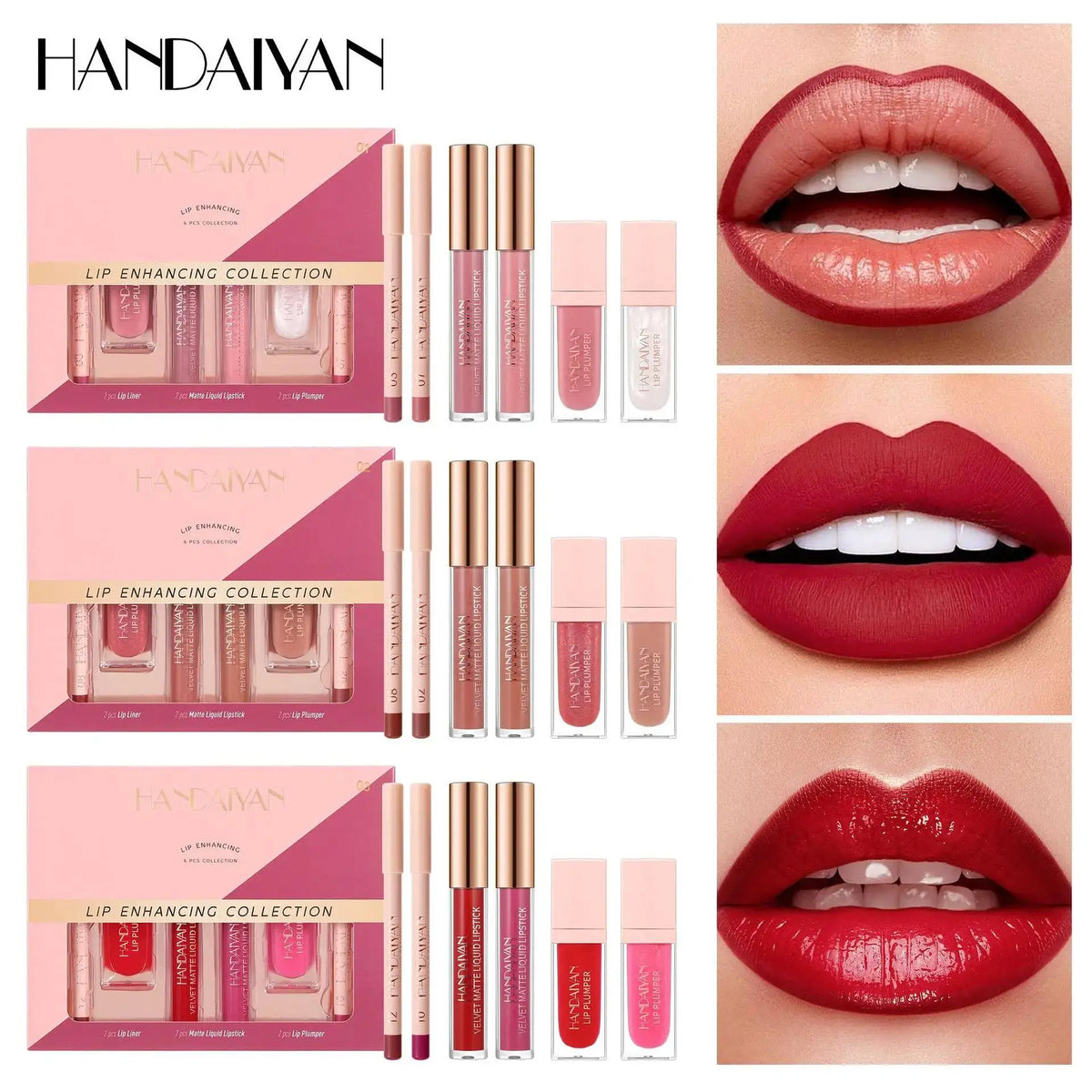 Handaiyan 6-Pc Matte Lipstick Set – Lip Liner & Plumper Kit Lip Makeup Set HIP