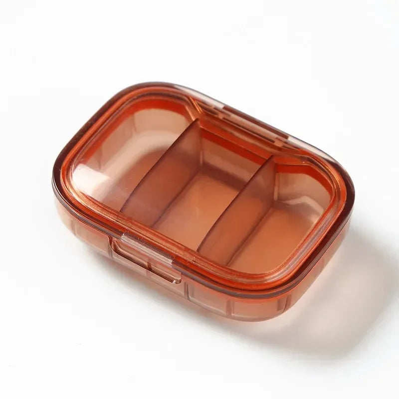Portable 3-Compartment Mini Pill Organizer – Transparent Box Pill Organizer Box HIP C736-Coffee 1pcs