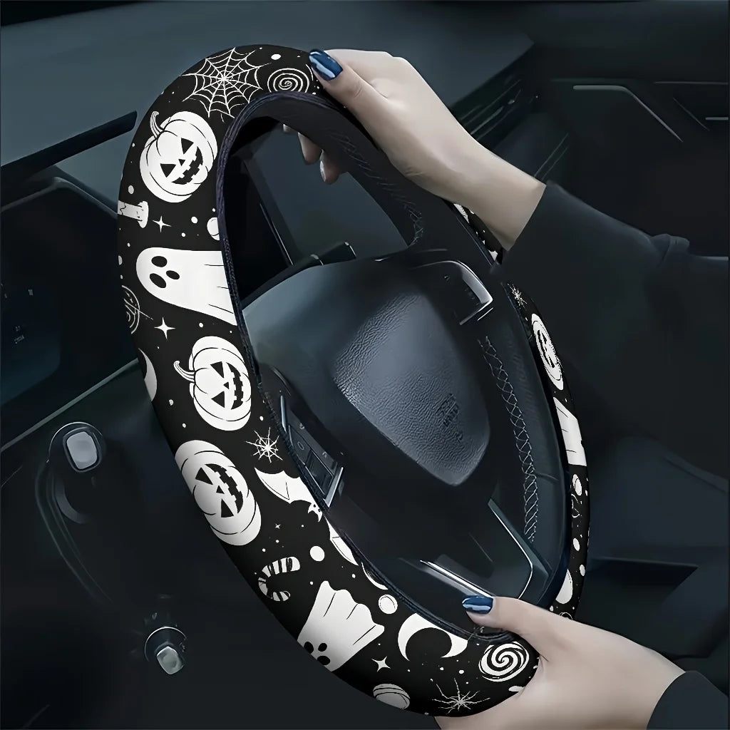 Halloween Pumpkin Ghost Steering Wheel Cover – Soft & Breathable Steering Wheel Cover HIP 1