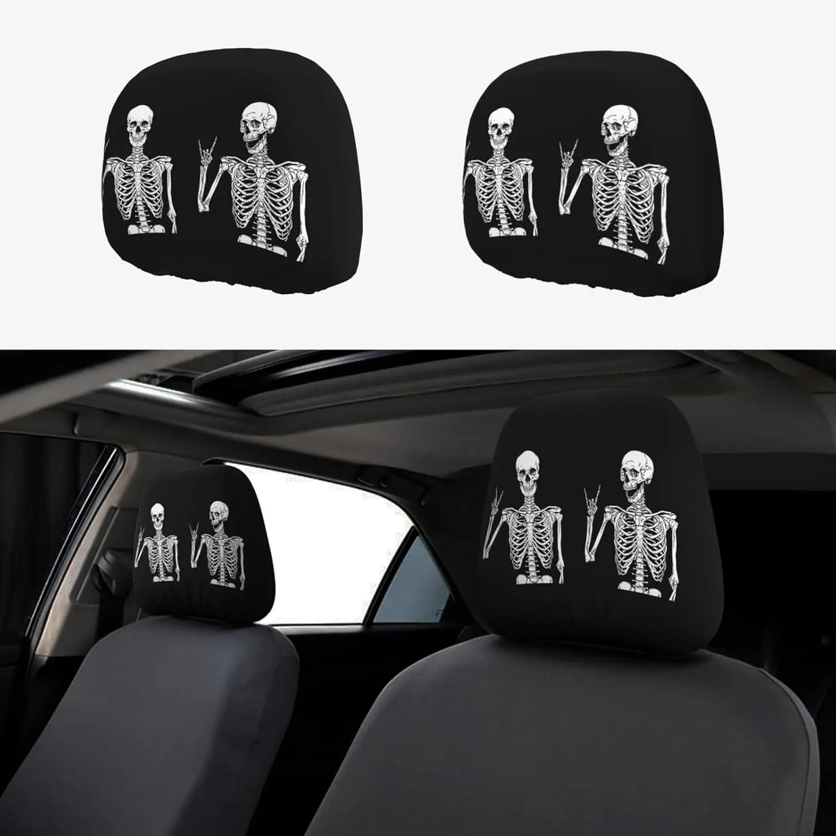 Funny Skull Car Headrest Covers 2-Pack – Universal Fit Car Headrest Covers HIP