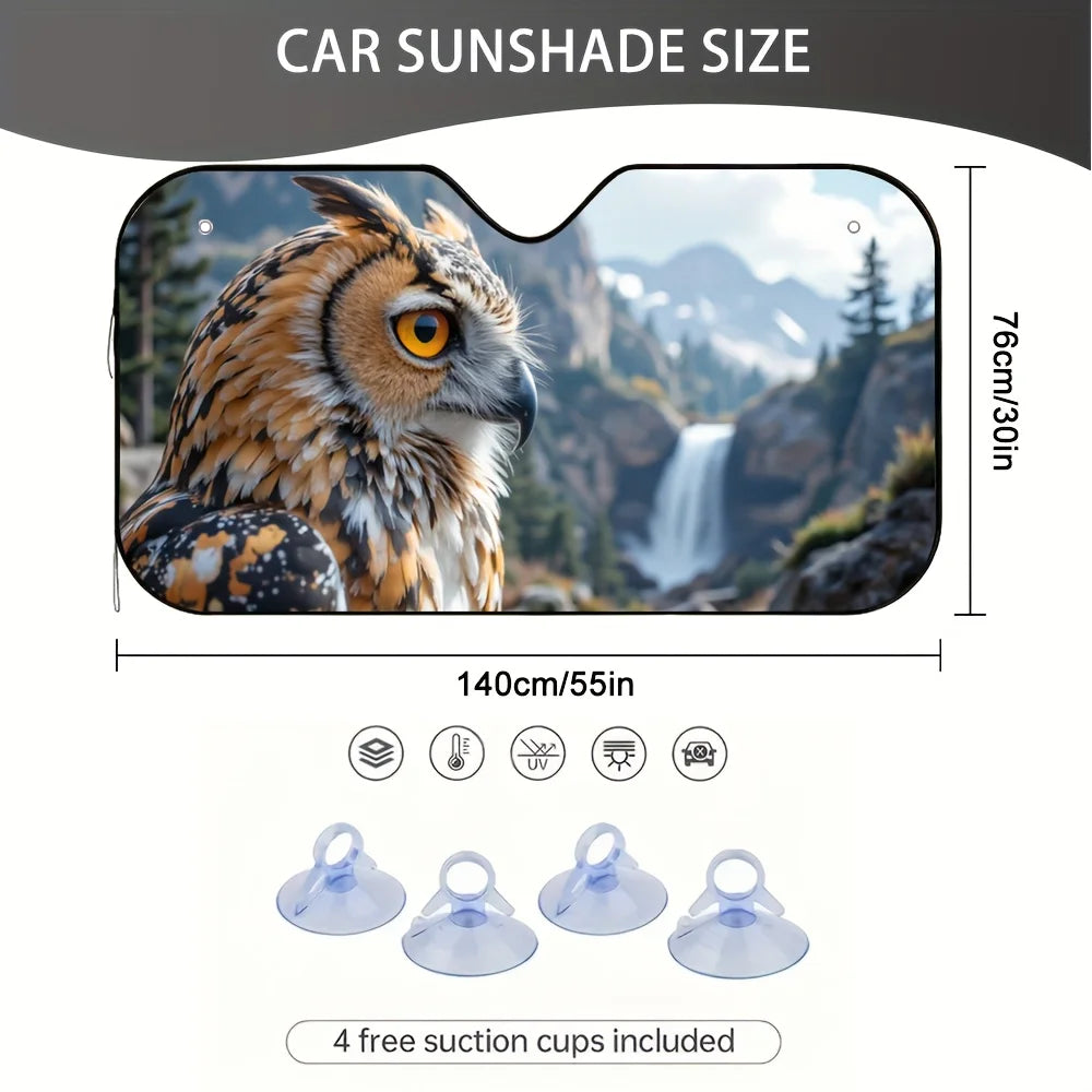 Owl Print Windshield Sunshade – UV-Blocking Car Sun Shield Car Windshield Sunshade HIP