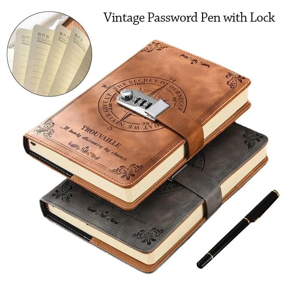 A5 Password Lock Notebook – 200-Page PU Leather Retro Diary Password Lock Notebook HIP