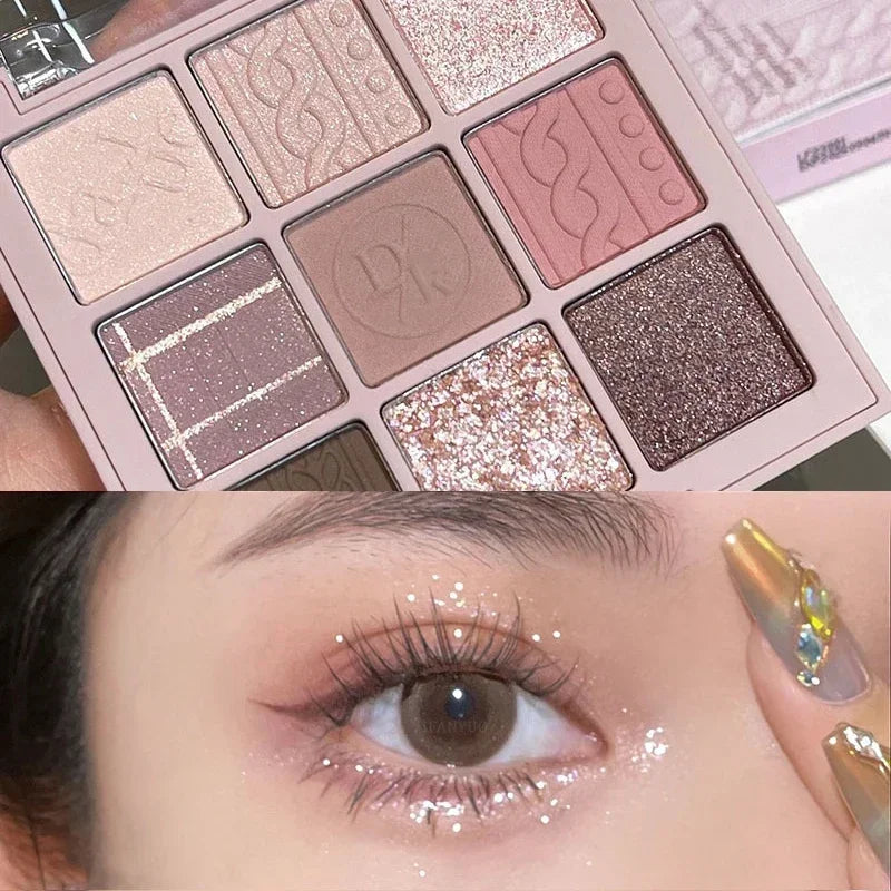 Knitted Pattern Eyeshadow Palette Glitter Matte Pink Pearlescent Shimmer Shinny Pigment Diamond Eyeshadow Korean Cosmetic Makeup HIP