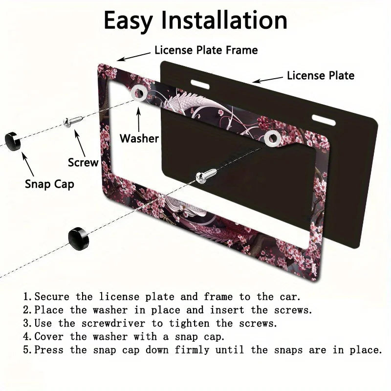 Dragon Cherry Blossom Metal License Plate Frame – Rust-Proof License Plate Frame HIP