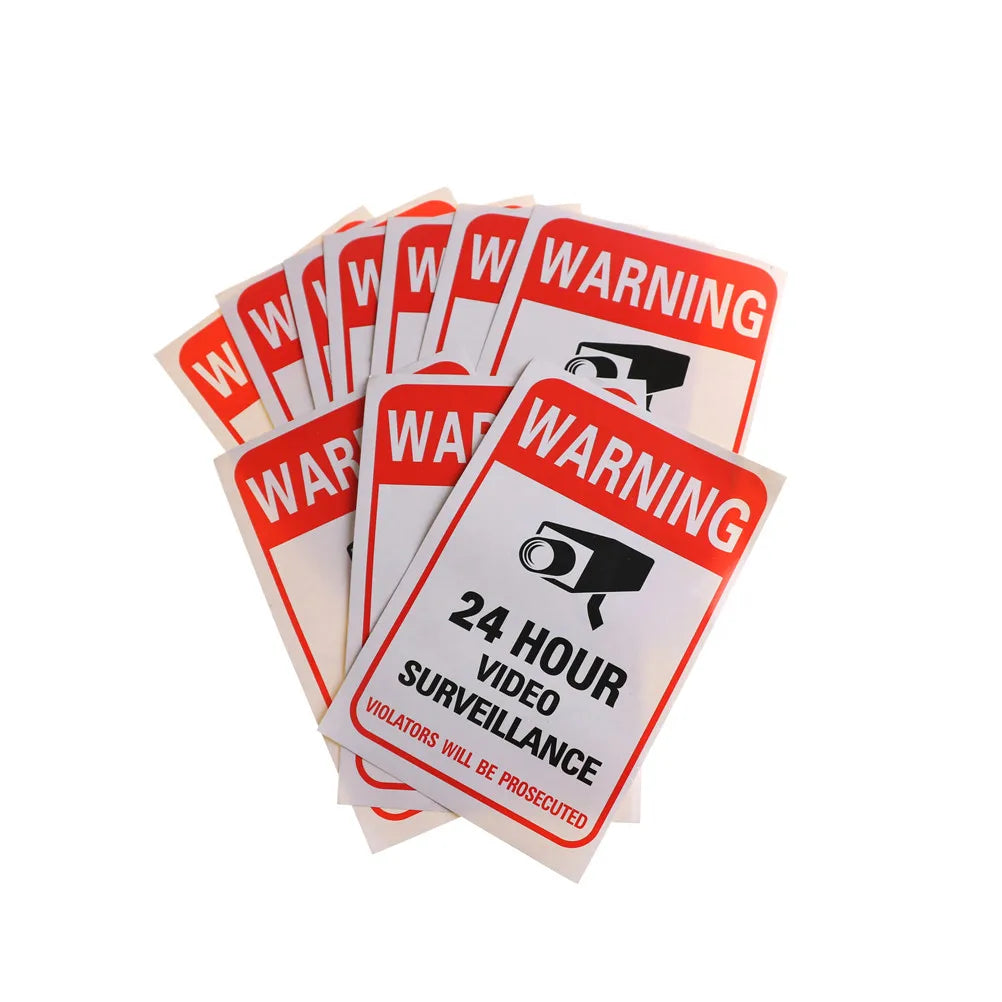 10-Pack CCTV Security Camera Warning Sticker Decal Signs Security Warning Stickers HIP One Size