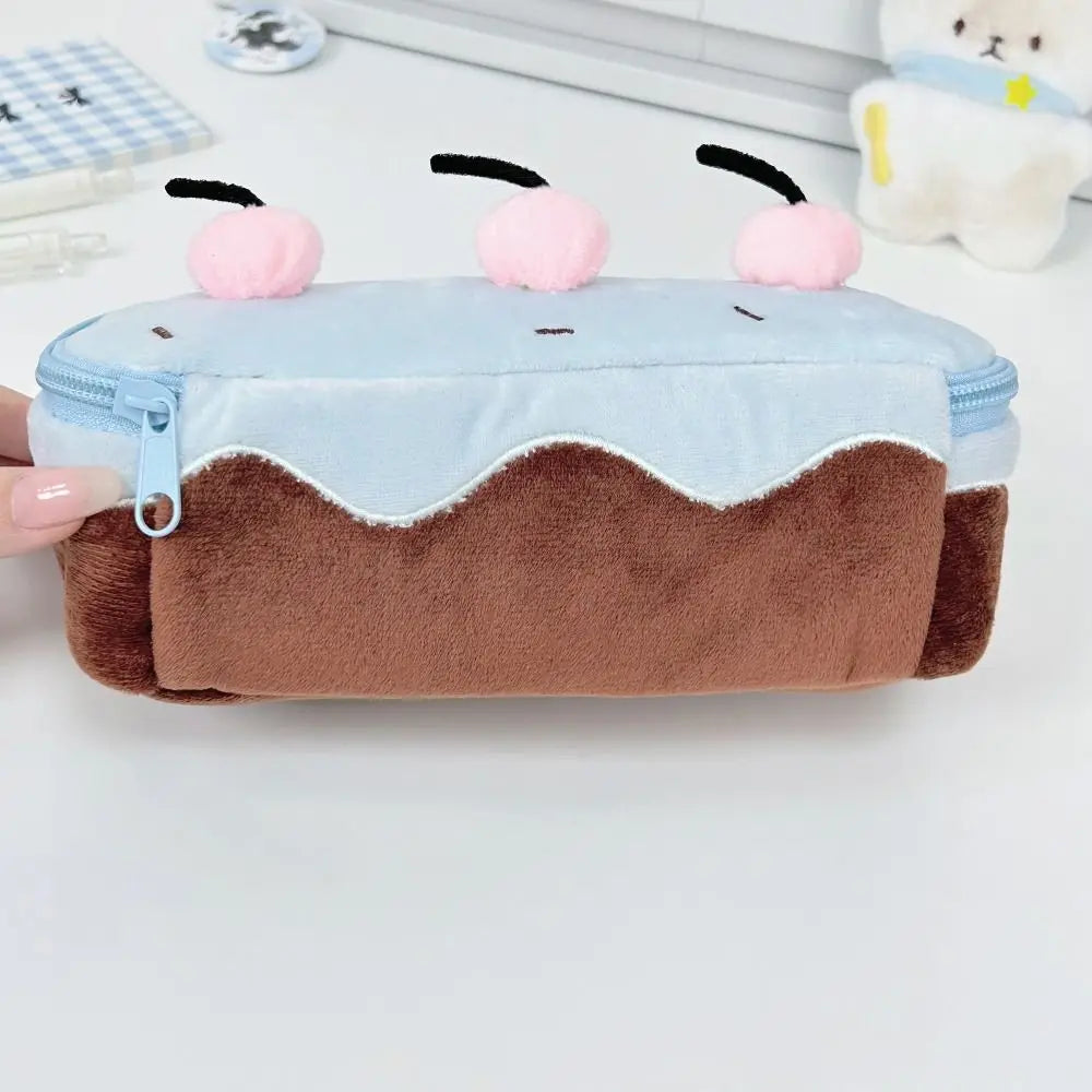 Kawaii Cherry Cake Pencil Case – Large Capacity Plush Pen Bag Pencil Case HIP