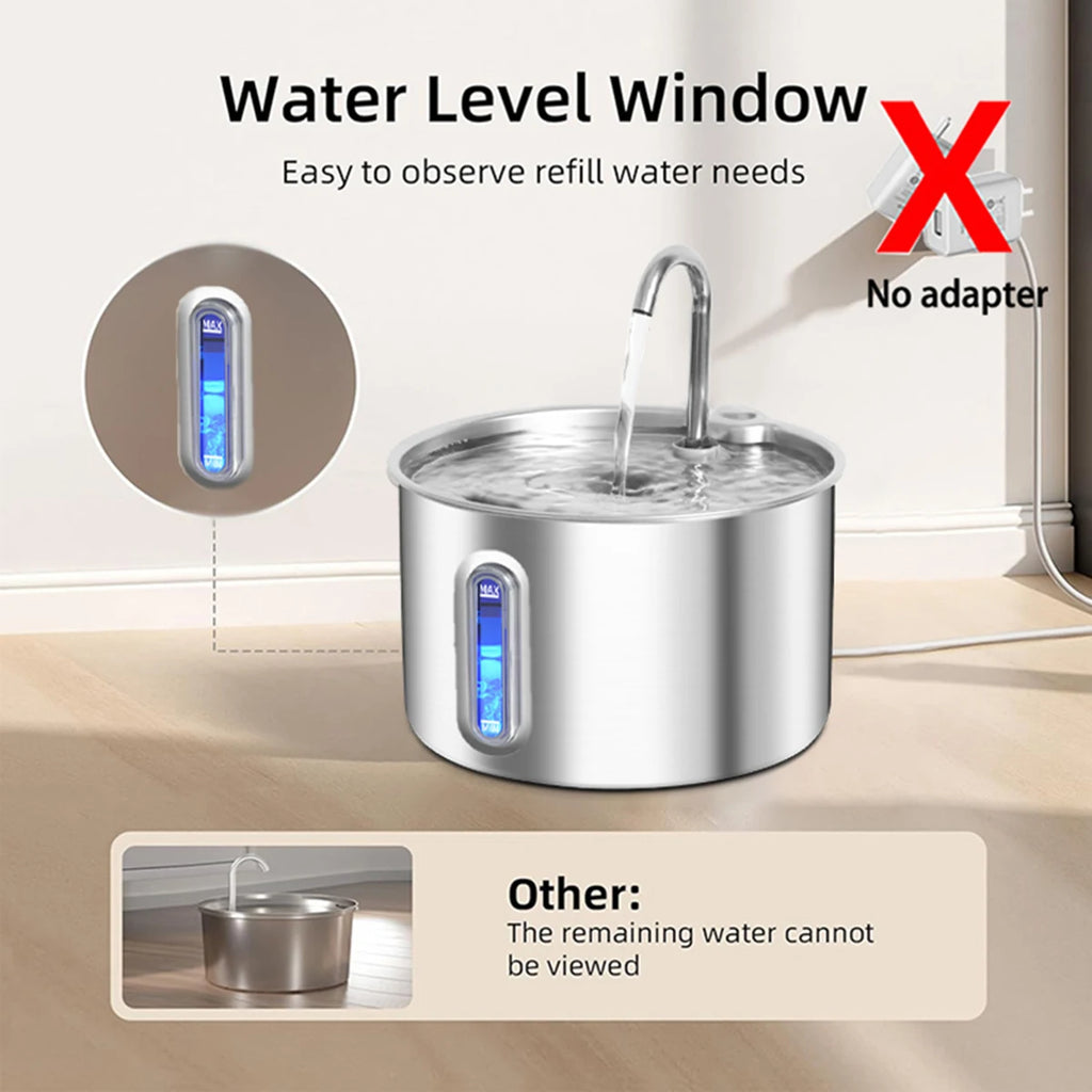 Cat Water Fountain, 2.2L/74oz Stainless Steel Automatic Pet Drinking Fountain with 3/9 Replacement Filters, Ultra-Quiet Design HIP