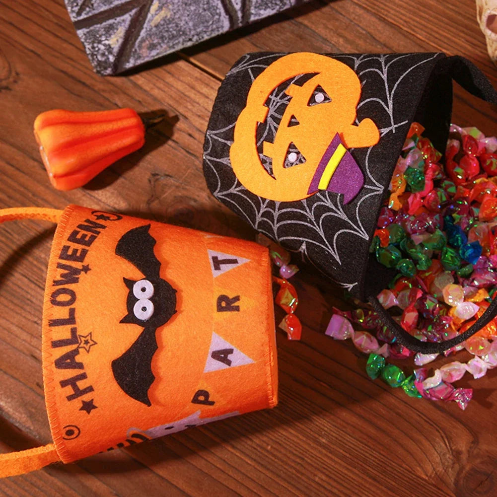 Halloween Themed Candy Bucket Bag with Handle Large Capacity Portable Pumpkin Candy Bucket Halloween Party Decor Supplies HIP